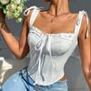 Top Feminino Sexy Transfronteiriço Estilo Spice Girl Justo Espartilho Costela de Peixe Alça de Laço Gola Quadrada Costas Bonitas