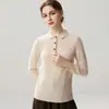Outono e Inverno Nova Camisa Base de Tricô de Caxemira Moda Macia Confortável Cor Sólida Solta Gola Polo Manga Longa Feminina