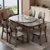 Mesa y Sillas de Comedor de Madera Maciza Color Nogal Negro y Piedra Sinterizada Juego para Apartamento Pequeño Uso en Casa Mesa de Comedor Cuadrada y Redonda de Doble Uso Extensible Plegable