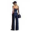 2026 Nuevo Conjunto Deportivo Casual de Dos Piezas para Mujer Estilo Tenis Europeo y Americano con Top de Tubo Rayado y Pantalones de Pierna Ancha Holgados Transfronterizo TK