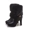 Entrega en una sola pieza elegante lazo cuello de piel botines Botas de jinete botas de plataforma tacón alto comercio exterior H67