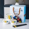 Conoce tu tazón japonés Cuatro tazones de cerámica y palillos Juego de vajilla escandinava para el hogar Tazones y platos Set de tazones de porcelana de planta verde Regalo