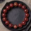 Pulseira de Ágata Vermelha Natural com Buda Inscrito em Três Lados, Santo Padroeiro do Zodíaco para Homens e Mulheres com Borda de Lótus, Pulseira de Seis Caracteres, Atacado