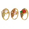 Xinyixin anillo de acero inoxidable color rosa huevo de paloma con corona de diamantes grandes apertura lateral ajustable anillo completo de diamantes para mujer no se decolora