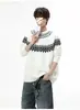 Suéter Masculino Jacquard Fair Isle de Tricô Solto com Gola Redonda Outono Inverno 2026 Suéter Casual de Camada Base para Casal