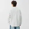 Suéter G-stone de metal com etiqueta, manga longa, masculino, gola redonda, cor sólida, minimalista, texturizado, corte solto