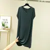Vestido de manga curta em modal para mulheres, verão, modelagem solta, emagrecedor, camisola para casa, plus size, comprimento médio, cor sólida, vestido casual