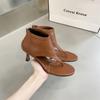 Primavera 2023 nueva moda combinable de alta gama punta redonda cremallera lateral personalidad chanclas tacón alto sandalias romanas