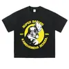 Camiseta de manga corta con estampado negro lavado y desgastado, marca europea y americana de moda, top de verano holgado retro americano bidimensional