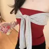 Top Tubo Listrado Retrô com Alças, Colete Confortável, Decote de Uma Alça Sexy, Top Curto Sem Mangas Emagrecedor para Mulheres
