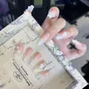 Uñas Vestibles Hechas a Mano Lazo Brillante Manicura Libro Rojo Producto Terminado Pegatinas de Uñas Removibles Uñas Postizas
