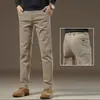 Pantalones Casuales de Algodón Puro de Gama Alta para Hombre, Nuevo Estilo Otoño e Invierno 2026, Pantalones de Vestir Rectos Ajustados Color Caqui para Hombres de Mediana Edad