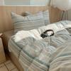 Juego de Cuatro Piezas de Algodón Puro Teñido en Hilo Lavado, Juego de Sábana Plana y Sábana Ajustable de Algodón Puro Estilo Japonés Muji para Dormir Desnudo