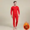 Roupa íntima de ano de nascimento masculina térmica feminina vermelho vivo forrada com fleece roupas de outono calças compridas casal casamento
