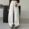 Pantalones Casuales Blancos Curvos Estilo Coreano para Niñas, Nuevo Modelo Primavera y Otoño 2026, Elegantes Pantalones Largos de Algodón con Dibujos Animados para Niñas