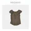 Papoula!|Blusa Feminina de Verão com Gola V, Mangas Curtas, Corte Ajustado, Ruffle de Gaze com Design de Minhoca, Gentil e Romântica