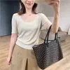 ¡Camiseta de lino simple y hermosa con cuello cuadrado y redondo! Top corto fino de punto Lyocell, adelgazante, transpirable y seco, de manga corta