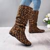 Botas de Media Pantorrilla Talla Grande para Mujer para Exportación, Otoño e Invierno 2025, Estilo Europeo y Americano, Botas Vaqueras de Gamuza de Color Sólido, Punta Redonda, Tacón Plano, Botas Arrugadas