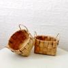 Chips de Madera Cesta Cuadrada Doble Portátil Florero Estilo Pastoral Adornos Cesta Tejida Flor Seca Cesta de Flores Artificiales Decoraciones de Dormitorio