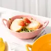 Tazón de cerámica de color macarrón, forma irregular, doble asa, para uso doméstico, vajilla, tazón para ensalada de frutas, tazón para fideos para estudiantes, tazón para postres