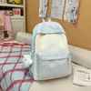 Mochila Grande Capacidade Estilo Moda Coreana Transfronteiriça com Letras e Color Blocking para Alunos do Ensino Fundamental I e II (1º ao 6º ano), Bolsa Escolar para Meninas