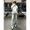 Jeans nuevos 2026 para hombre con estampado de rayo y bambú, estilo casual American high-street, corte slim fit, pierna recta ligeramente acampanada