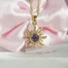 Colar Pingente Girassol Dopamina Barbie Retrô Europeu e Americano Latão Ouro Real Espessado Galvanizado Zircônia Micro-incrustada