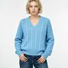 Marca de moda de comercio exterior transfronterizo de Amazon RL auténtico mismo estilo suéter básico de punto de canalé de color liso con cuello en V para mujer