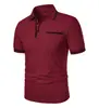 Nueva camiseta casual de manga corta para hombre, talla europea, con cuello camisero, bolsillo con botón, polo deportivo para hombre