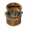 Cubo de Madera para Arroz, Cubo de Madera para Servir Arroz de Mesa de Restaurante, Cubo Pequeño para Arroz, Cubo de Madera con Tapa, Recipiente para Servir Arroz, Cubo Aislado, Vajilla Comercial, Incluye Cuchara