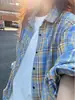 Nueva Camisa a Cuadros Estilo Americano Retro Manga Larga Holgada Primavera Otoño Hombre Casual Camisa Chaqueta Top Atuendo