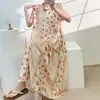 Nuevo camisón floral estilo chino para mujer, estilo fino de verano, se puede usar afuera, elegante y con clase, de longitud media, se puede usar afuera, vestido de seda de algodón