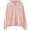 Nova jaqueta de fleece grossa estilo coreano para outono e inverno para mulheres, moderna e estilosa, moletom com zíper de corte solto para mulheres