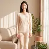 Conjunto de loungewear quente de algodão Lycra liso para outono e inverno, com gola redonda, para meninos e meninas, incluindo uma blusa de manga comprida e calças compridas, um conjunto de duas peças para adolescentes