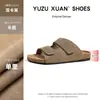 Sandalias de Cuero Genuino Retro con Velcro de Punta Abierta para Mujer, Modelo Nuevo 2025, Suela de Corcho, Sandalias de Exterior para Mujer