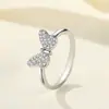 Anillo de Moda Abierto en Forma de Lazo con Incrustaciones de Zirconia en Cobre, Venta Caliente Transfronteriza, Anillo de Diamante Simple Estilo Bosque para Mujer
