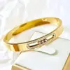 Pulseras Europeas y Americanas de Acero Inoxidable Que No Se Desvanecen, con Diamantes, Pulsera Deslizante de Tres Diamantes para Mujer, Pulsera de Acero de Titanio para Niñas con Diamantes Móviles