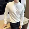 Camiseta Básica Blanca de Media Altura para Hombre, Otoño e Invierno, Manga Larga, Cuello Redondo, Corte Ajustado, Pequeño Cuello Medio, Ropa Interior para Traje