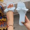 Pantuflas planas de talla grande transfronterizas para mujer 2025 Verano Nuevo Estilo Europeo y Americano Punta cuadrada Boca de pez Sandalias con lazo en stock