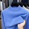 Novo suéter masculino de outono e inverno, cor sólida, antipilling, suéter de lã de malha fina, manga longa, gola alta meia-altura, vestuário masculino