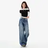 Jeans de Mezclilla Lavada Azules de Pierna Ancha Plisados para Mujer 2026 Primavera Nuevos Holgados con Caída Versátiles Rectos Largos hasta el Suelo