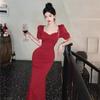 Vestido de compromiso rojo fino de alta gama con textura francesa vintage romántico para niños verano