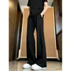 Pantalones de Hielo Negro Seda Micro-Acampanados para Hombre Verano Delgados de Secado Rápido Caída Curva Espada Pantalones Vaqueros de Corte Limpio Casual Largos