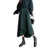 Gongyu Weng Falda caqui para mujer Otoño e Invierno Diseño de falda midi plisada irregular Cintura alta Falda línea A
