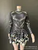 Nuevo vestido de fiesta con espejo brillante de moda europeo y americano, vestido de baile de escenario elástico negro