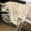 Falda de Punto Calada con Borlas y Cuentas de Estilo Étnico para Mujer, Prenda para Superponer con un Toque de Moda de Alta Gama, Combinada con Jeans y un Pañuelo Triangular como Accesorio de Cintura