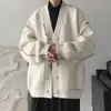 Cárdigan de punto de alta gama para hombre, estilo perezoso retro japonés, suéter de punto para otoño e invierno, para parejas, cuello en V