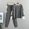 Amazon Comercio Exterior Estilo Coreano Tallas Grandes Moda Elegante Conjunto para Mujer, Nuevo Otoño e Invierno Casual Deportivo Tejido de Punto Dos Piezas Conjunto de Moda