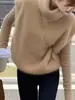 Colete Tricô Gola Alta Cáqui para Mulheres, Estilo Coreano de Inverno, Peça de Camada de Alto Padrão, Top sem Mangas Tipo Suéter