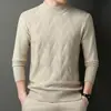 Suéter Básico de Punto Grueso Cálido Versátil de Moda para Hombre, Otoño e Invierno, Retro, Cuello Alto Medio, Jacquard de Espiga, Casual
